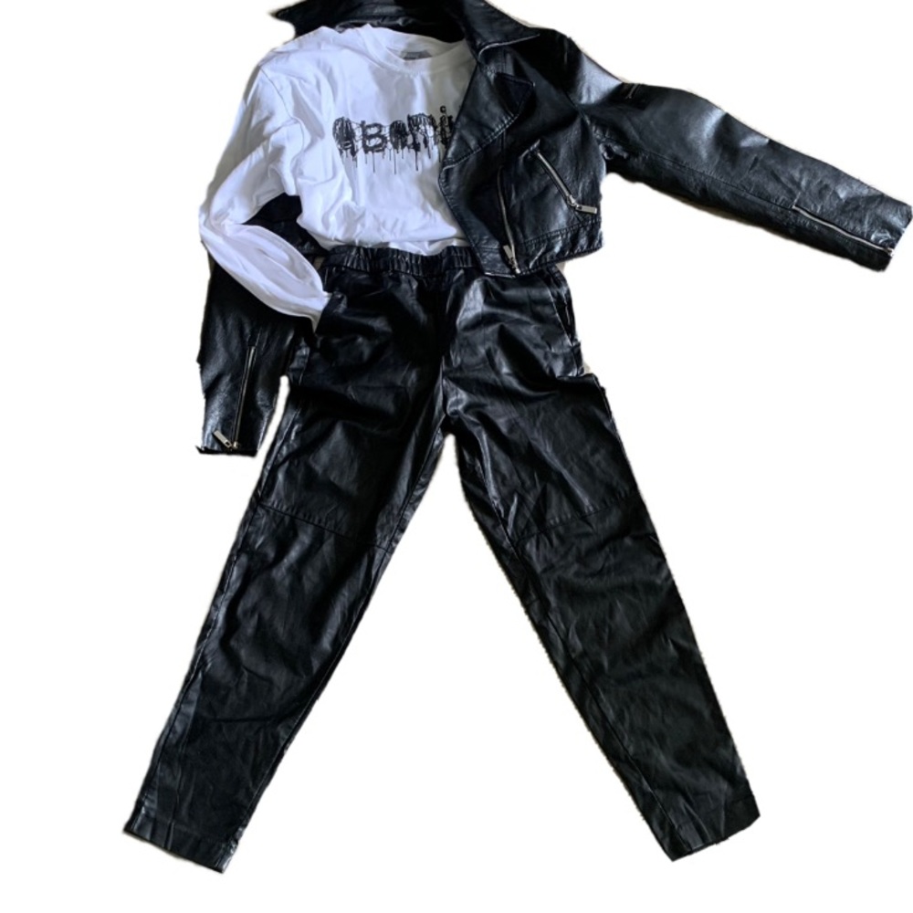 Joggers Black faux leather Pants elastic waistband pockets joggers Style
